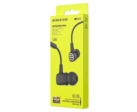  Проводные наушники BOROFONE BM43 Remy, Jack 3.5mm, 1.2 м, черный 