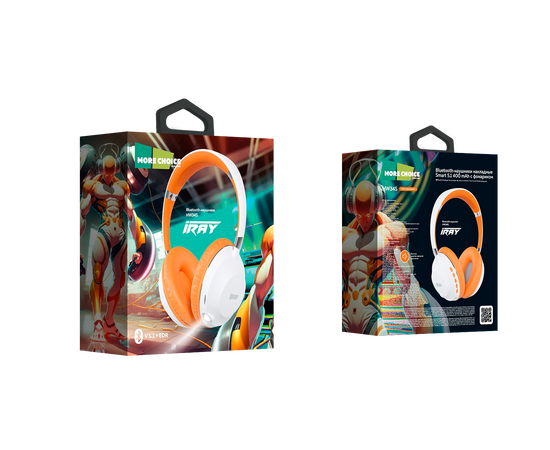  Bluetooth-наушники накладные Smart 5.1 400mAh More choice HW34S с фонариком (White Orange) 