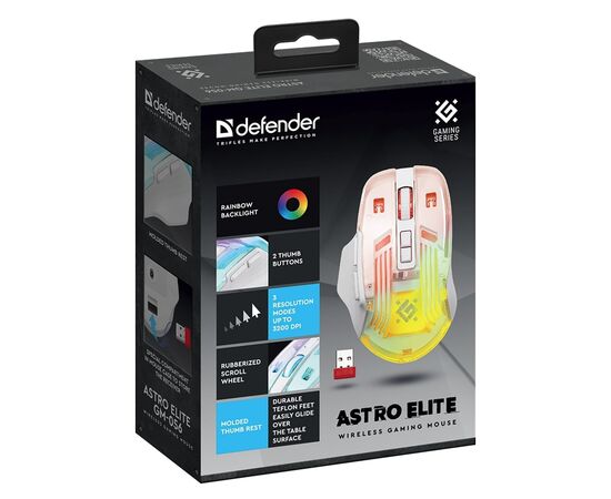  Мышь оптическая беспроводная Defender Astro Elite GM-056 3200dpi, 500мАч игровая (white) (238161) 