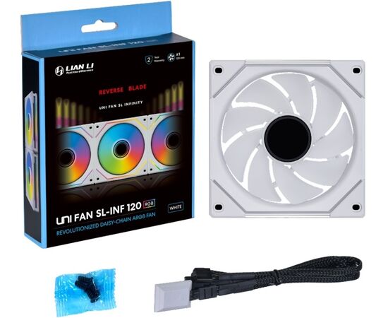  Вентилятор Lian Li Uni Fan SL-INF 120 Reverse White /UF-RSLIN120-1W/ (G99.12RSLIN1W.R0) 120x120x25мм (PWM, ARGB, 200-2100 об/мин, 29dBa) 